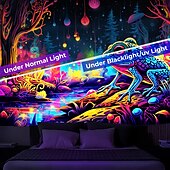 economico Arazzi Blacklight-arazzo a luce nera reattivo ai raggi UV che si illumina al buio festa fluorescente al neon foresta nebbiosa rana arazzo appeso arte murale per soggiorno camera da letto