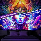 お買い得  ブラックライトタペストリー-ブラックライトタペストリー uv 反応性グローインザダーク女神トリッピー霧自然風景壁掛けタペストリー壁アート壁画用リビングルーム寝室