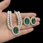 billige Smykkesett-Smykke Sett 1set Imitert Perle Strass 1 Halskjede Øredobber Dame Elegant Årgang Fransk Multi Layer Prinsesse Smykkesett Til Bryllup Fest jubileum