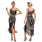 cheap Dresses-Retro Vintage Roaring 20s 1920s Flapper Dress Dress Masquerade The Great Gatsby Wedding Guest Sequins Tassel Fringe Women&#039;s Masquerade Wedding Wedding Guest Party / Evening Adults&#039; Dress Homecoming