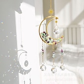 ieftine Prinzător de Vise-apărător de vise cu lună colorată atrăgător de soare de cristal clopoțel de vânt cadou realizat manual clopoțel de vânt ornament pentru agățat decor în aer liber