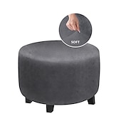 baratos Capa de otomano-Capa otomana de veludo redonda dobrável protetor de móveis de armazenamento capa macia com fundo elástico capa otomana