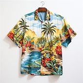 Men's Coconut Tree Seascape Pattern Shirt Summer Hawaiian Shirt Aloha Shirt Short Sleeve Shirt Turndown Hawaiian Casual Outdoor Street Casual Daily Blue S M L3