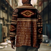 cheap Men&#039;s Shirt Jacket-Men&#039;s Bohemian Argyle Bandana Print Shirt Shirt Jacket Long Sleeve Vintage Outdoor Vacation Casual Daily Fall &amp; Winter Lapel Buttons Pocket Print Red Brown Green Coffee