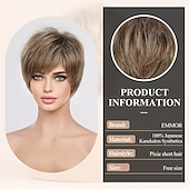 abordables perruque plus âgée-Perruques courtes blondes brunes pour femmes, perruque bouclée de lutin en fibre à mémoire de forme avec frange, cheveux naturels à usage quotidien (couleur jr14 #)