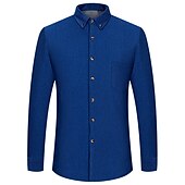 cheap Men&#039;s Button Up Shirts-Men&#039;s Shacket Solid / Plain Color Vacation New Year Yellow Red Dark Navy Blue Long Sleeve Classic Collar Fall / Winter Clothing Apparel Print