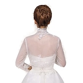 levne Svatební bolerka-Přehozy přes ramena Dámské bolerko Bolero Elegantní Pro nevěstu 3/4 délka rukávu Krajka Svatební Bolerka S Květiny Pro Svatební Jaro léto