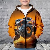 billiga Pojkens 3D Sporter &amp; Spel-Pojkar 3D Bilar Huvtröja Kappa Ytterkläder Långärmad 3D-tryck Höst Vinter Mode Streetwear Häftig Barn 3-12 år Utomhus Ledigt Dagligen Normal