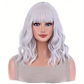 abordables Perruques Synthétiques Sans Bonnet-Perruques synthétiques ondulées longueur épaule avec frange pour femmes, à la mode pour un usage quotidien, cosplay de fête