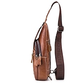 preiswerte Taschen für Herren-braune Sling Bag aus Leder für Herren mit verstellbarem Riemen und mehreren Reißverschlusstaschen – stylische Crossbody-Reise- und Freizeit-Umhängetasche