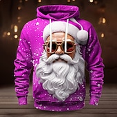 abordables Traje de Papá Noel-Sudadera con capucha de Papá Noel para hombre, diseño navideño en 3D, con estampado gráfico de Papá Noel, moda 3D, para deportes al aire libre, vacaciones, sudadera con capucha de manga larga, color