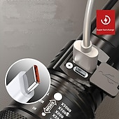 お買い得  懐中電灯-充電式LED懐中電灯、高ルーメン、4つのモードを備えた超高輝度LEDフラッシュライト、ズーム可能な防水ハンドヘルド懐中電灯、家庭用およびキャンプ用