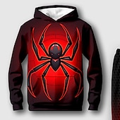 billiga Pojkens 3D-djur-Pojkar 3D SPIDER Huvtröja &amp; träningsbyxor Set Set Långärmad 3d-utskrivning Höst Vinter Aktiv Mode Häftig Barn 3-12 år Utomhus Semester Gata Normal