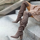 billiga Slouch Boots-slingrande stövlar för kvinnor med blockklack, snygg mockadesign tillgänglig i flera färger för höst- och vinterkläder
