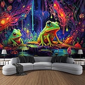 economico Arazzi Blacklight-arazzo a luce nera reattivo ai raggi UV che si illumina al buio festa fluorescente al neon foresta nebbiosa rana arazzo appeso arte murale per soggiorno camera da letto