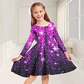 billige 3D Shining Vision kjole-Jenter&#039; 3D Grafisk Kjole Langermet 3D-utskrift Vår Høst Feriereise Daglig Ferie søt stil Fritid Søt Barn 3-10 år Swingkjole Kjole med A-linje Ovenfor knéet Normal