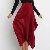 preiswerte Schlichte Röcke-Damen Rock Schaukel Langer Rock Elegant Modisch Maxi Hoher Taillenbund Röcke Einfarbig Gefaltet Asymmetrischer Saum Party Strasse Schwarz Weiß Wein Dunkelgrün Frühling Sommer Satin