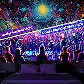 preiswerte Blacklight -Wandteppiche-Schwarzlicht-Wandteppich, UV-reaktiv, leuchtet im Dunkeln, Party, Neon, Trippy, Misty Bar, Konzert, Wandteppich, Wandbild für Wohnzimmer, Schlafzimmer