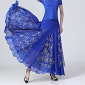 cheap Practice Wear-Ballroom Dance Skirts Printing Pure Color Ruffle Women&#039;s Performance Training High Polyester