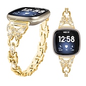 billige Fitbit klokkebånd-Reim til Smartklokke Kompatibel med Fitbit Versa 4, Sense 2, Versa 3, Sense Rustfritt stål Smartklokke Stropp Dame Glimmer Krystall Smykker armbånd Erstatning Armbånd