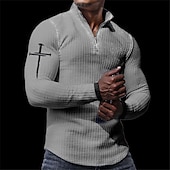 cheap Vacation-Men&#039;s Waffle Polo Shirts Golf Polos Shirts Long Sleeve Polo Shirts Turndown Zip Vintage Casual Daily 3D Print Fall &amp; Winter Black White Orange