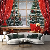 billiga jul gobeläng hängande-juldekorationer julgran hängande gobeläng väggkonst xmas stor gobeläng väggmålning dekor fotografi bakgrund filt gardin hem sovrum vardagsrum björn fönster vy