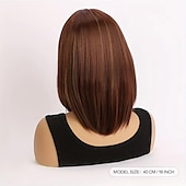 baratos peruca mais velha-peruca bob marrom com franja, curta reta com cabelo loiro com mechas micro cachos, peruca sintética na altura dos ombros, peruca sintética resistente ao calor para mulheres meninas uso diário de 16