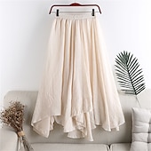 cheap Plain Skirts-Women&#039;s Skirt A Line Swing Fashion Casual Maxi High Waist Skirts Solid Colored Ruched Irregular Hem Vacation Causal Light Blue Black White Pink Spring &amp; Summer Cotton