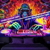 Χαμηλού Κόστους Μαύρισμα ταπετσαρία-blacklight ταπετσαρία uv αντιδραστική λάμψη στο σκοτάδι dj χιμπατζήδες ζώο trippy ομιχλώδης φύση τοπίο λάμψη πάρτι κρεμαστή ταπισερί τοίχου τοιχογραφία για κρεβατοκάμαρα σαλονιού