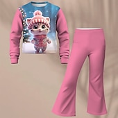 billiga Flickans 3D-tecknad film-Flickor 3D Katt Set Sweatshirt &amp; Flare Pants Set Rosa Långärmad 3D-tryck Höst Vinter Aktiv Mode Dagligen Polyester Barn 3-12 år Rund hals Utomhus Datum Semester Normal