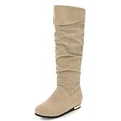 levne Slouch Boots-dámské ploché boty ke kolenům, boty z umělého semiše ve více barvách na podzimní a zimní nošení