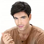 abordables Perruque homme-Perruques courtes et droites pour hommes, perruques épaisses synthétiques résistantes à la chaleur, 8inc noir brun foncé, aspect naturel pour un usage quotidien