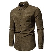 economico camicia da uomo con bottoni-Per uomo Camicia Maglietta informale Camicia di velluto a coste Nero Giallo Rosa Viola Marrone Manica lunga Liscio Bavero Strada Da mare Di base Abbigliamento Di tendenza Comodo