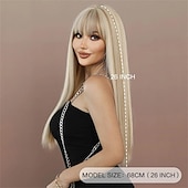 baratos Perucas Sintéticas sem Touca-Perucas sintéticas Liso Franja Lisa Peruca Longo A1 A2 A3 Cabelo Sintético Mulheres Design de moda Macio Natural Rosa Cinzento Escuro Loiro