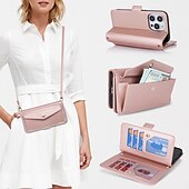 cheap iPhone Cases-Phone Case For iPhone 15 Pro Max Plus iPhone 14 13 12 11 Pro Max Plus Back Cover Wallet Case with Stand Holder Magnetic with Lanyard Retro TPU PU Leather