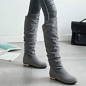 levne Slouch Boots-dámské ploché boty ke kolenům, boty z umělého semiše ve více barvách na podzimní a zimní nošení
