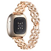 baratos Pulseiras de relógio Fitbit-Pulseira de Smartwatch Compatível com Fitbit Versa 4, Sense 2, Versa 3, Sense Aço Inoxidável Relógio inteligente Alça Feminino Purpurina Cristal Pulseira de joias Substituição Pulseira