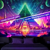 preiswerte Blacklight -Wandteppiche-Schwarzlicht-Wandteppich, UV-reaktiv, leuchtet im Dunkeln, Glow Party, Neon, trippige, neblige Pyramide, Ägypten, Wandteppich, Wandbild für Wohnzimmer, Schlafzimmer