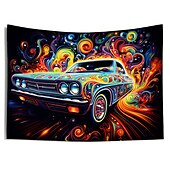 cheap Blacklight Tapestries-Blacklight Tapestry UV Reactive Glow in the Dark Vintage Car Trippy Misty Nature Landscape Hanging Tapestry Wall Art Mural for Living Room Bedroom