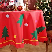 baratos Decoração de Natal-Toalha de mesa redonda à prova d&#039;água e resistente a óleo, cobertura de mesa com decoração de inverno para jantar patry
