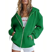 baratos jaqueta com capuz-Moletom Moletom com zíper Pullover Tecido Bolso frontal Para Mulheres Adulto Não Imprimindo Rua Casual / Diário