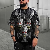 baratos crânio e osso-Homens Gráfico Caveiras Camiseta Manga Curta Camiseta Impressão 3D Gola Redonda Camisa Diário Designer Retro Vintage Esportes Feriado Para Noite Vermelho Azul Roxo Primavera Verão Roupa S M L XL 2XL