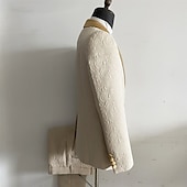 billiga Bröllopsdräkter-Herrarnas bröllopsbal kostymer svart champagne jacquard blommig skräddarsydd passform 2-delad enkelknäppt en-knapp