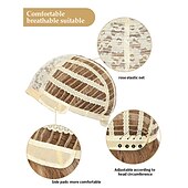 economico Parrucche da festa-Parrucche bob corte ricce ondulate da 14 pollici per le donne parrucche ondulate bionde ombre con parrucca sintetica per capelli con frangia laterale