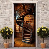 abordables Cubiertas de puertas-Escalera de caracol cubiertas de puerta tapiz de puerta decoración de cortina de puerta telón de fondo pancarta de puerta para puerta de entrada casa de campo suministros de decoración para fiesta