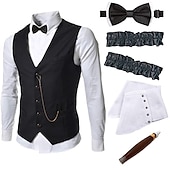 levne oblečení-Retro Řvoucí 20s 20. léta 20. století Úbory Kamizelka Velký Gatsby Gentleman Maškarní kostým Pánské předvečer Všech svatých Karneval Nový rok Karneval Večírek Plesová maškaráda Dospělé Nákrčník Vesta