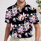 economico Stampa Floreale-Per uomo Floreale Fiori tropicali Camicia Camicia hawaiana Camicia Aloha Manica corta Camicia Collo ripiegabile Informale Esterno Strada Casual / quotidiano Nero S M L