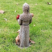 abordables Décorations de patio-Statue de Saint-François table à oiseaux – bol d&#039;eau pour oiseaux, support de table en résine pour oiseaux, sculpture de bain d&#039;oiseaux, statue de jardin, table à oiseaux, nichoir à oiseaux sauvages,