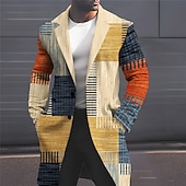 Men's Geometry Stripes and Plaid Winter Coat Overcoat Coat Warm Comfortable Breathable Business Casual Work Wear to work Going out Pocket Print Fall & Winter Turndown Long Sleeve Yellow Gray4