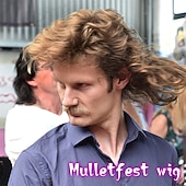 preiswerte Historische Perücken-Mullet Perücke für Männer 80er Lustige Haar Perücke für männliche Rocker Karnevals Party Disco Spaß Kostüm Hellbraune Halloween Perücken